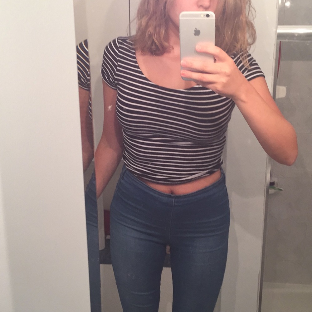 Black and White Striped American Eagle Crop Top